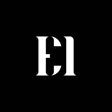 El E I harfi logo tasarımı. İlk harf EI büyük harfli monogram logo beyaz renk. El logosu, E tasarımı. El, E I