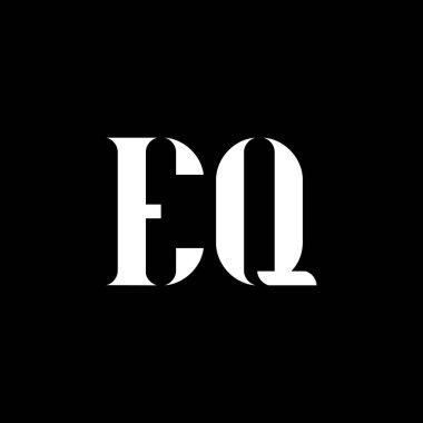 EQ E Q harfi logo tasarımı. İlk harf EQ büyük harfli monogram logo beyaz renk. EQ logosu, E-Q tasarımı. EQ, E Q