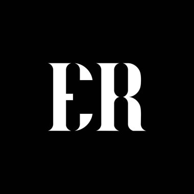 Acil Servis harf logosu tasarımı. İlk harf ER büyük harfli monogram logo beyaz renk. Acil servis logosu, E R tasarımı. ER, E R