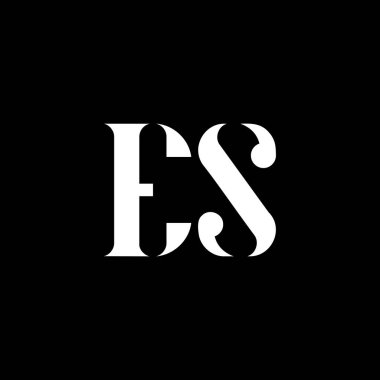 ES E harfinin logo tasarımı. İlk harf ES büyük harf monogram logo beyaz renk. ES logosu, E-S tasarımı. EVET, E S