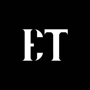 ET E T harfi logo tasarımı. İlk harf ET büyük harfli monogram logo beyaz renk. ET logosu, ET tasarımı. ET, E T