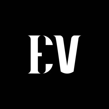 EV E V harfli logo tasarımı. İlk harf EV büyük harf monogram logo beyaz renk. EV logosu, E V tasarımı. EV, E V