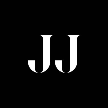 JJ J harf logosu tasarımı. Baş harf JJ büyük harfli monogram logo beyaz renk. JJ logosu, J-J tasarımı. JJ, J