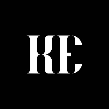 KE K E harfi logo tasarımı. İlk harf KE büyük harf monogram logo beyaz renk. KE logosu, K-E tasarımı. Çeviren:
