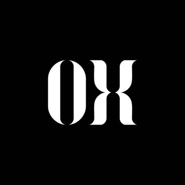 OX harfli logo tasarımı. İlk harf OX büyük harf monogram logo beyaz renk. OX logosu, O X tasarımı. OX, O X