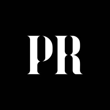 PR P R harfi logo tasarımı. İlk harf PR büyük harfli monogram logo beyaz renk. Halkla ilişkiler logosu, PR tasarımı. Halkla İlişkiler.