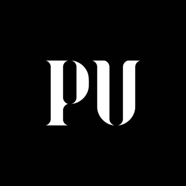 PU P harf logosu tasarımı. Baş harf PU büyük harfli monogram logo beyaz renk. PU logosu, PU tasarımı. PU, P U