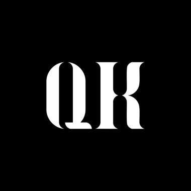 QK Q harfi logo tasarımı. İlk harf QK büyük harf monogram logo beyaz renk. QK logosu, Q K tasarımı. QK, Q K
