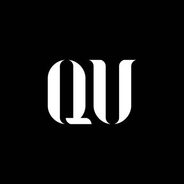 QU Q U harfi logo tasarımı. İlk harf QU büyük harfli monogram logo beyaz renk. QU logosu, Q U tasarımı. QU, Q U