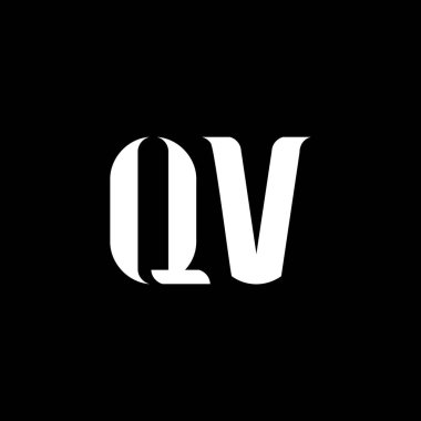 QV Q V harfi logo tasarımı. İlk harf QV büyük harf monogram logo beyaz renk. QV logosu, Q V tasarımı. QV, Q V