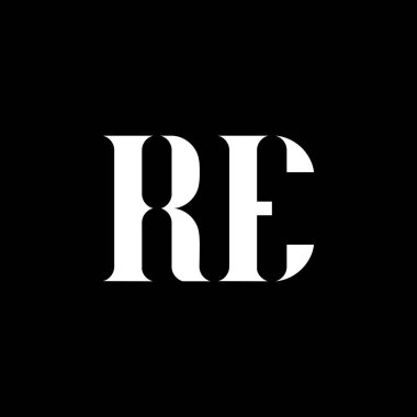 RE R E harfli logo tasarımı. Baş harf RE büyük harf monogram logo beyaz renk. RE logosu, R E tasarımı. DE, R E
