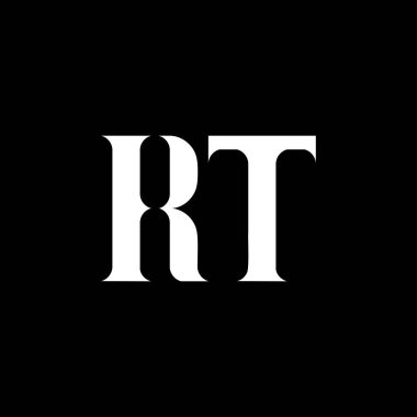RT R T harfi logo tasarımı. İlk harf RT büyük harf monogram logo beyaz renk. RT logosu, R T tasarımı. RT, R T