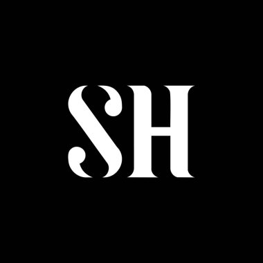 SH S H harfi logo tasarımı. İlk harf SH büyük harf monogram logo beyaz renk. SH logosu, S H tasarımı. SH, S H