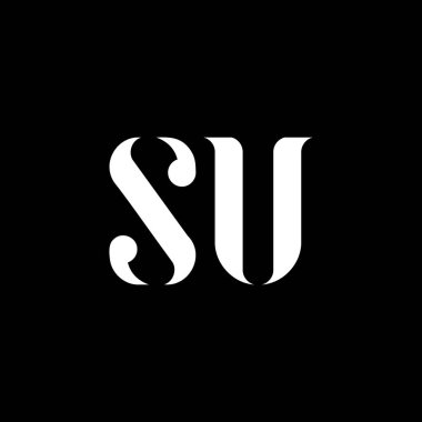 SU U harf logosu tasarımı. İlk harf SU büyük harfli monogram logo beyaz renk. SU logosu, SU tasarımı. SU, S U