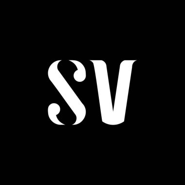 SV S V harfli logo tasarımı. İlk harf SV büyük harf monogram logo beyaz renk. SV logosu, S V tasarımı. SV, S V