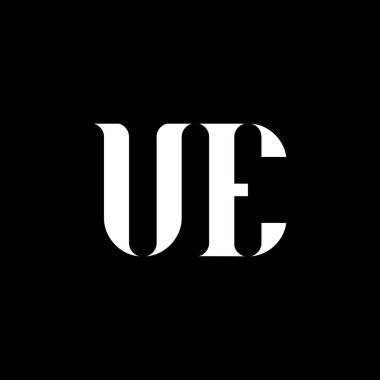 UE U harfli logo tasarımı. İlk harf UE bağlantılı daire büyük harf monogram logo beyaz renk. UE logosu, U E tasarımı. UE, U E