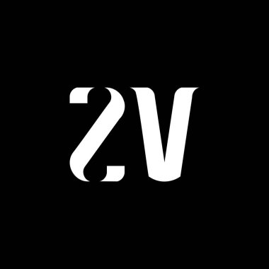 ZV harfli logo tasarımı. Baş harf ZV büyük harf monogram logo beyaz renk. ZV logosu, Z V tasarımı. ZV, Z V