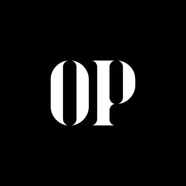 Opレターロゴデザイン 初期文字Op大文字のモノグラムロゴ白の色 Opロゴ Pデザイン — ストックベクタ