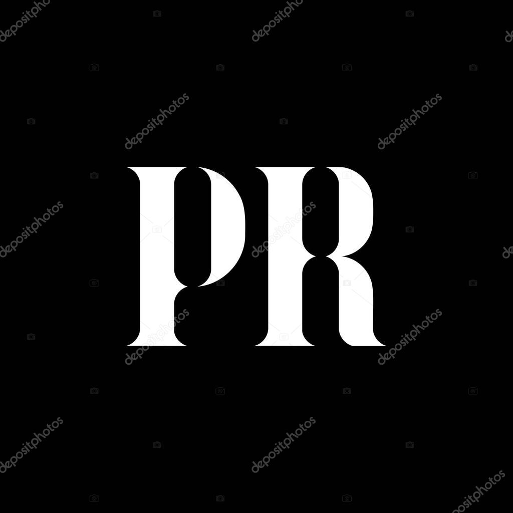 PR P R letter logo design. Initial letter PR uppercase monogram logo white color. PR logo, P R design. PR, P R