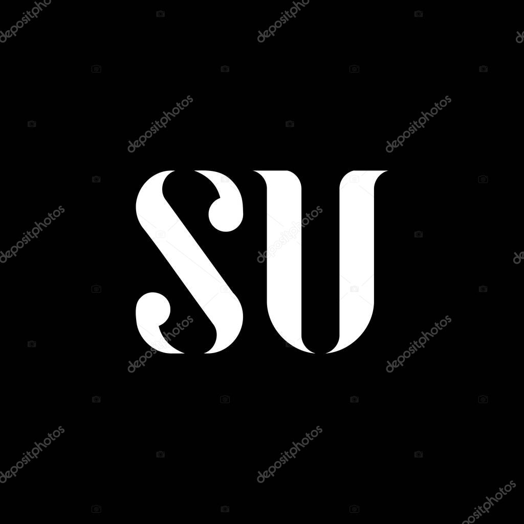 SU S U letter logo design. Initial letter SU uppercase monogram logo white color. SU logo, S U design. SU, S U