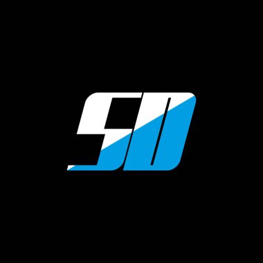 Siyah arka planda SD harfi logo tasarımı. SD yaratıcı harflerin baş harfleri logo konsepti. SD simge tasarımı. Siyah arkaplanda SD beyaz ve mavi harf simgesi tasarımı. S D