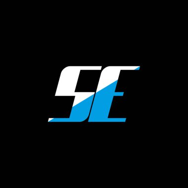 Siyah arka planda SE harfi logo tasarımı. SE yaratıcı harflerin baş harfleri logo konsepti. SE simge tasarımı. Siyah arkaplanda SE beyaz ve mavi harf simgesi tasarımı. Evet.