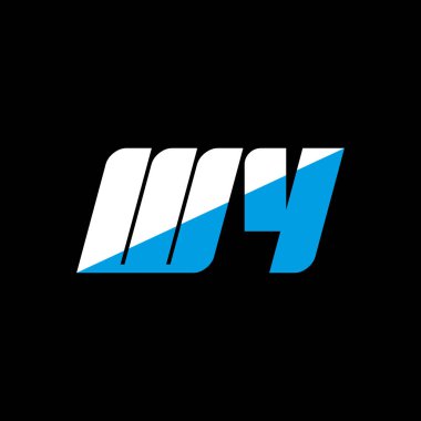 Siyah arka planda WY harf logosu tasarımı. WY yaratıcı harflerin baş harfleri logo kavramı. WY simge tasarımı. Siyah arkaplanda WY beyaz ve mavi harf simgesi tasarımı. W Y