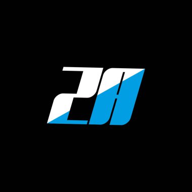 Siyah arka planda ZA harfi logo tasarımı. Yaratıcı harflerin baş harfleri logo konsepti. ZA simge tasarımı. Siyah arkaplanda ZA beyaz ve mavi harf simgesi tasarımı. Z A