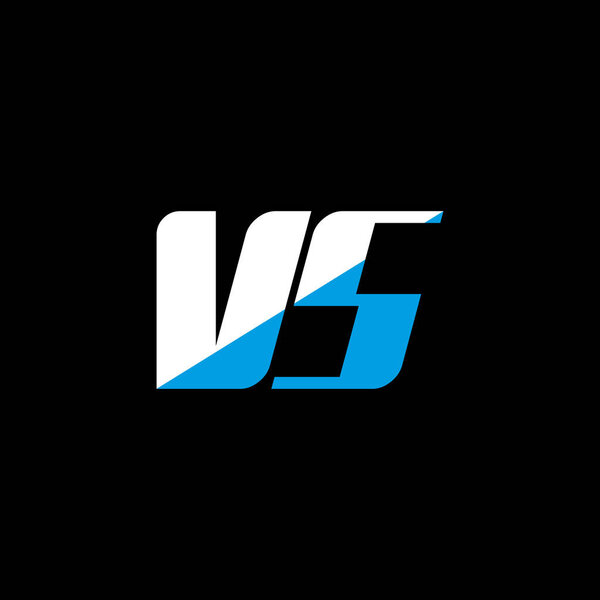 VS letter logo design on black background. VS creative initials letter logo concept. VS icon design. VS white and blue letter icon design on black background. V S	