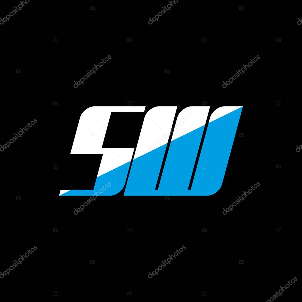 SW letter logo design on black background. SW creative initials letter logo concept. SW icon design. SW white and blue letter icon design on black background. S W