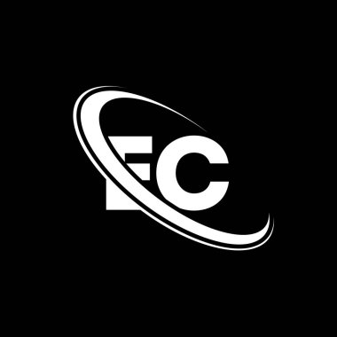 EC logo. E C design. White EC letter. EC/E C letter logo design. Initial letter EC linked circle uppercase monogram logo.	
