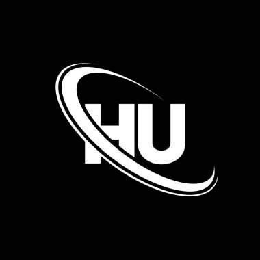HU logo. H U design. White HU letter. HU/H U letter logo design. Initial letter HU linked circle uppercase monogram logo.	