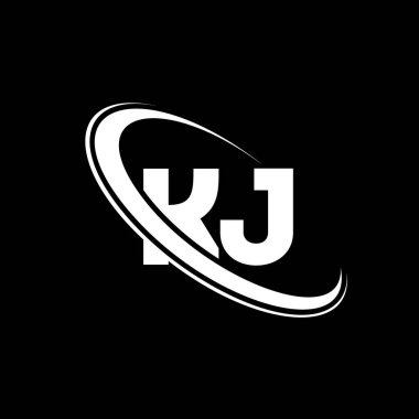 KJ logo. K J design. White KJ letter. KJ/K J letter logo design. Initial letter KJ linked circle uppercase monogram logo.	
