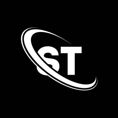 ST logo. S T design. White ST letter. ST/S T letter logo design. Initial letter ST linked circle uppercase monogram logo.	
