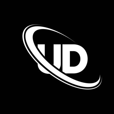 UD logosu. UD tasarımı. Beyaz UD harfi. UD / U D harf logosu tasarımı. İlk harf UD bağlantılı daire büyük harf monogram logosu.