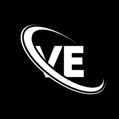 VE logo. V E design. White VE letter. VE/V E letter logo design. Initial letter VE linked circle uppercase monogram logo.	