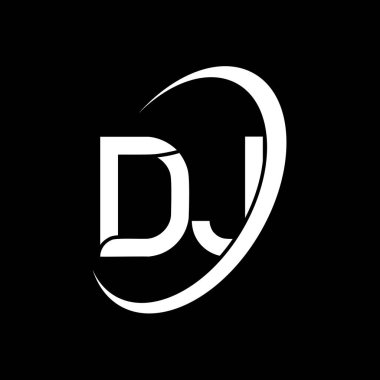 DJ logosu. D-J tasarımı. Beyaz DJ mektubu. DJ / D J harfli logo tasarımı. İlk harf DJ bağlı daire büyük harf monogram logosu.