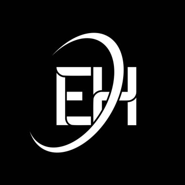 EH logosu. E-H tasarımı. Beyaz EH harfi. EH / E H harfi logo tasarımı. İlk harf EH bağlantılı daire büyük harf monogram logosu.