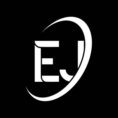EJ logosu. E-J tasarımı. Beyaz E.J. mektubu. EJ / E J harfi logo tasarımı. İlk harf EJ bağlı daire büyük harf monogram logosu.