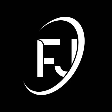 FJ logosu. F-J tasarımı. Beyaz FJ mektubu. FJ / F J harfli logo tasarımı. İlk harf FJ bağlı daire büyük harf monogram logosu.
