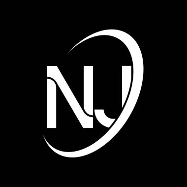 NJ logosu. N-J tasarımı. Beyaz NJ mektubu. NJ / N J harf logosu tasarımı. İlk harf NJ bağlı daire büyük harf monogram logosu.