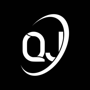 QJ logosu. Q J tasarımı. Beyaz QJ mektubu. QJ / Q J harfi logo tasarımı. İlk harf QJ bağlı daire büyük harf monogram logosu.