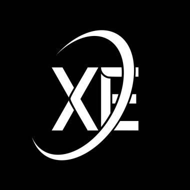 XE logo. X E design. White XE letter. XE/X E letter logo design. Initial letter XE linked circle uppercase monogram logo.	