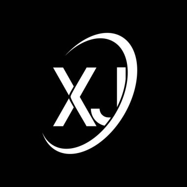 XJ logosu. X-J tasarımı. Beyaz XJ harfi. XJ / X J harf logosu tasarımı. İlk harf XJ bağlı daire büyük harf monogram logosu.