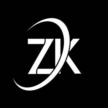 ZK logosu. Z K tasarımı. Beyaz ZK harfi. ZK / Z K harf logosu tasarımı. İlk harf ZK bağlı daire büyük harf monogram logosu.