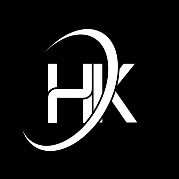 香港のロゴ 白の香港文字 Kの文字ロゴデザイン 初期文字香港リンクサークル大文字のモノグラムロゴ — ストックベクタ