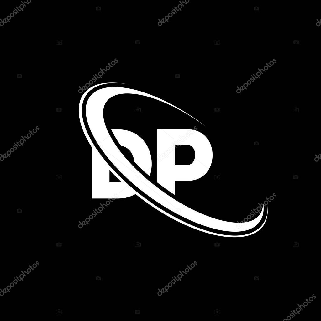 DP logo. D P design. White DP letter. DP/D P letter logo design. Initial letter DP linked circle uppercase monogram logo.