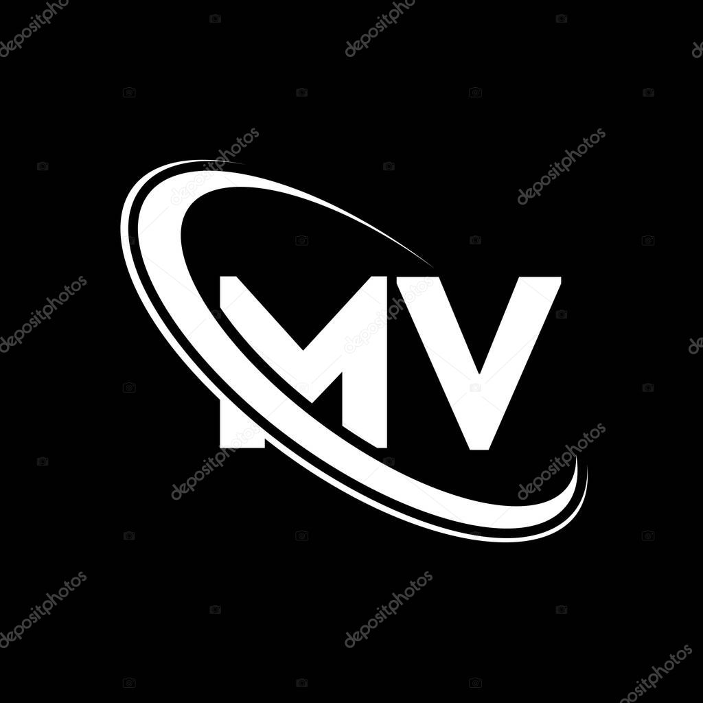 MV logo. M V design. White MV letter. MV/M V letter logo design. Initial letter MV linked circle uppercase monogram logo.