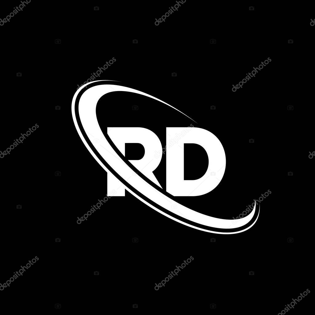 RD logo. R D design. White RD letter. RD/R D letter logo design. Initial letter RD linked circle uppercase monogram logo.