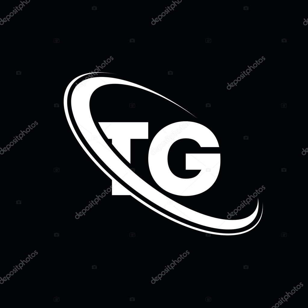 TG logo. T G design. White TG letter. TG/T G letter logo design. Initial letter TG linked circle uppercase monogram logo.